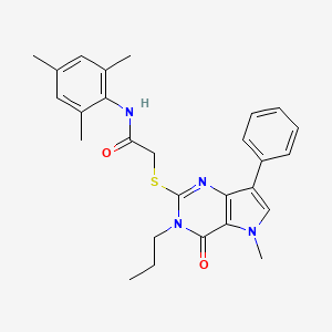 molecular formula C27H30N4O2S B2403674 2-({5-methyl-4-oxo-7-phenyl-3-propyl-3H,4H,5H-pyrrolo[3,2-d]pyrimidin-2-yl}sulfanyl)-N-(2,4,6-trimethylphenyl)acetamide CAS No. 1115338-37-8