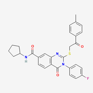 molecular formula C29H26FN3O3S B2403678 N-cyclopentyl-3-(4-fluorophenyl)-2-{[2-(4-methylphenyl)-2-oxoethyl]sulfanyl}-4-oxo-3,4-dihydroquinazoline-7-carboxamide CAS No. 1113138-20-7