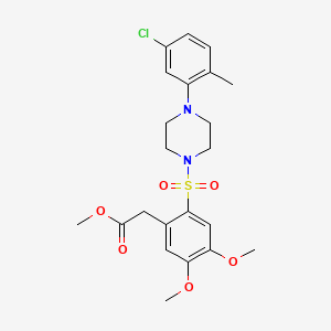 molecular formula C22H27ClN2O6S B2403763 Methyl 2-(2-((4-(5-chloro-2-methylphenyl)piperazinyl)sulfonyl)-4,5-dimethoxyphenyl)acetate CAS No. 497061-01-5