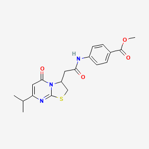 molecular formula C19H21N3O4S B2403780 methyl 4-(2-(7-isopropyl-5-oxo-3,5-dihydro-2H-thiazolo[3,2-a]pyrimidin-3-yl)acetamido)benzoate CAS No. 953014-46-5