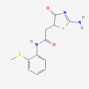 molecular formula C12H13N3O2S2 B2403792 2-(2-Imino-4-oxo-thiazolidin-5-yl)-N-(2-methylsulfanyl-phenyl)-acetamide CAS No. 316125-38-9