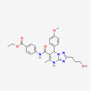 molecular formula C26H29N5O5 B2403805 ETHYL 4-[2-(3-HYDROXYPROPYL)-7-(4-METHOXYPHENYL)-5-METHYL-4H,7H-[1,2,4]TRIAZOLO[1,5-A]PYRIMIDINE-6-AMIDO]BENZOATE CAS No. 537698-88-7