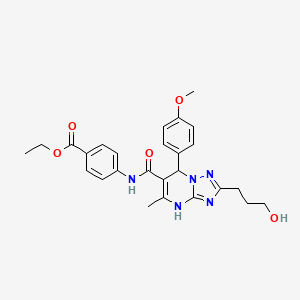 molecular formula C26H29N5O5 B2403805 Ethyl 4-({[2-(3-hydroxypropyl)-7-(4-methoxyphenyl)-5-methyl-4,7-dihydro[1,2,4]triazolo[1,5-a]pyrimidin-6-yl]carbonyl}amino)benzoate CAS No. 537698-88-7