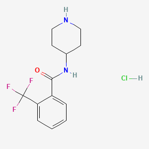 molecular formula C13H16ClF3N2O B2403810 N-(Piperidin-4-yl)-2-(trifluoromethyl)benzamide hydrochloride CAS No. 1713163-21-3