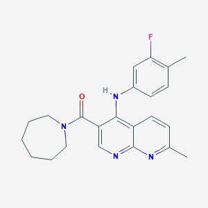 molecular formula C23H25FN4O B2403814 Azepan-1-yl(4-((3-fluoro-4-methylphenyl)amino)-7-methyl-1,8-naphthyridin-3-yl)methanone CAS No. 1251689-60-7