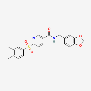 molecular formula C22H20N2O5S B2403838 N-(1,3-benzodioxol-5-ylmethyl)-6-[(3,4-dimethylphenyl)sulfonyl]nicotinamide CAS No. 1189716-39-9