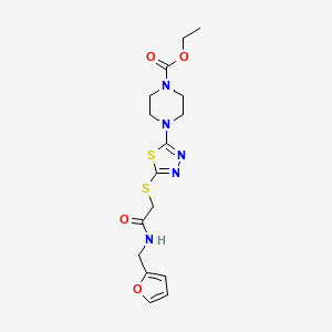 molecular formula C16H21N5O4S2 B2403857 Ethyl 4-(5-((2-((furan-2-ylmethyl)amino)-2-oxoethyl)thio)-1,3,4-thiadiazol-2-yl)piperazine-1-carboxylate CAS No. 1207018-23-2