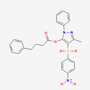molecular formula C26H23N3O6S B2403883 3-甲基-4-((4-硝基苯基)磺酰基)-1-苯基-1H-吡唑-5-基-4-苯基丁酸酯 CAS No. 851093-50-0