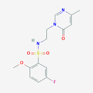 molecular formula C14H16FN3O4S B2403884 5-氟-2-甲氧基-N-(2-(4-甲基-6-氧嘧啶-1(6H)-基)乙基)苯磺酰胺 CAS No. 1421485-09-7