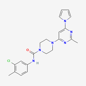 molecular formula C21H23ClN6O B2403886 N-(3-chloro-4-methylphenyl)-4-(2-methyl-6-(1H-pyrrol-1-yl)pyrimidin-4-yl)piperazine-1-carboxamide CAS No. 1421493-84-6