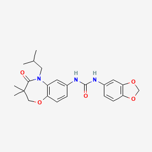 molecular formula C23H27N3O5 B2403890 1-(Benzo[d][1,3]dioxol-5-yl)-3-(5-isobutyl-3,3-dimethyl-4-oxo-2,3,4,5-tetrahydrobenzo[b][1,4]oxazepin-7-yl)urea CAS No. 1171490-82-6
