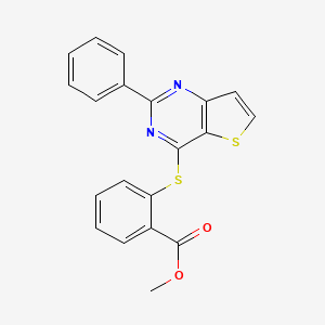 molecular formula C20H14N2O2S2 B2403934 Methyl 2-[(2-phenylthieno[3,2-d]pyrimidin-4-yl)sulfanyl]benzenecarboxylate CAS No. 692738-32-2