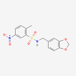 molecular formula C15H14N2O6S B2403970 N-(1,3-Benzodioxol-5-ylmethyl)-2-methyl-5-nitrobenzenesulfonamide CAS No. 345992-55-4