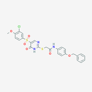 molecular formula C26H22ClN3O6S2 B2403978 N-(4-(benzyloxy)phenyl)-2-((5-((3-chloro-4-methoxyphenyl)sulfonyl)-6-oxo-1,6-dihydropyrimidin-2-yl)thio)acetamide CAS No. 931965-47-8