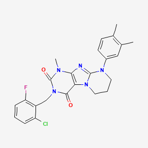 molecular formula C24H23ClFN5O2 B2403983 3-[(2-chloro-6-fluorophenyl)methyl]-9-(3,4-dimethylphenyl)-1-methyl-1H,2H,3H,4H,6H,7H,8H,9H-pyrimido[1,2-g]purine-2,4-dione CAS No. 847365-51-9