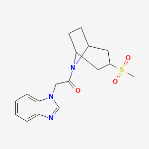 molecular formula C17H21N3O3S B2404067 2-(1H-benzo[d]imidazol-1-yl)-1-((1R,5S)-3-(methylsulfonyl)-8-azabicyclo[3.2.1]octan-8-yl)ethanone CAS No. 1705784-78-6