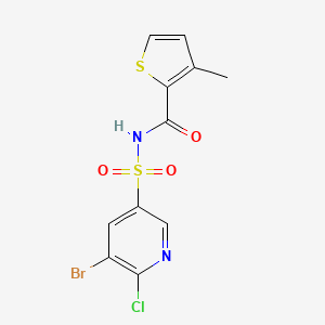 molecular formula C11H8BrClN2O3S2 B2404124 N-[(5-bromo-6-chloropyridin-3-yl)sulfonyl]-3-methylthiophene-2-carboxamide CAS No. 2094184-86-6