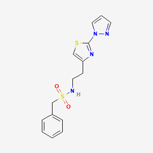 molecular formula C15H16N4O2S2 B2404152 N-(2-(2-(1H-pyrazol-1-yl)thiazol-4-yl)ethyl)-1-phenylmethanesulfonamide CAS No. 1428380-44-2