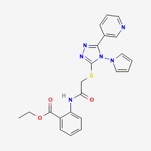 molecular formula C22H20N6O3S B2404219 ethyl 2-[({[5-(pyridin-3-yl)-4-(1H-pyrrol-1-yl)-4H-1,2,4-triazol-3-yl]sulfanyl}acetyl)amino]benzoate CAS No. 886939-60-2