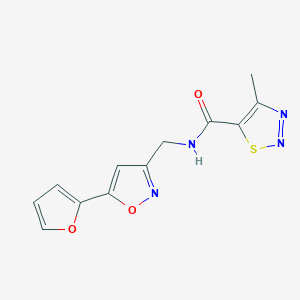 molecular formula C12H10N4O3S B2404297 N-((5-(furan-2-yl)isoxazol-3-yl)methyl)-4-methyl-1,2,3-thiadiazole-5-carboxamide CAS No. 1207010-34-1