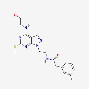 molecular formula C20H26N6O2S B2404340 N-(2-(4-((2-methoxyethyl)amino)-6-(methylthio)-1H-pyrazolo[3,4-d]pyrimidin-1-yl)ethyl)-2-(m-tolyl)acetamide CAS No. 946282-59-3