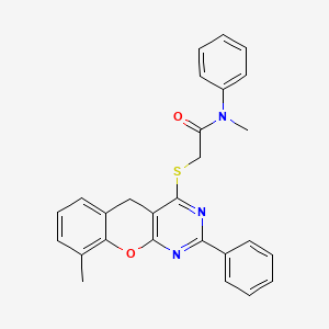 molecular formula C27H23N3O2S B2404363 N-methyl-2-((9-methyl-2-phenyl-5H-chromeno[2,3-d]pyrimidin-4-yl)thio)-N-phenylacetamide CAS No. 866873-24-7