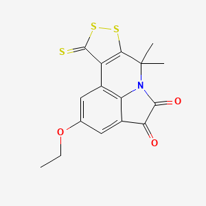 molecular formula C16H13NO3S3 B2404379 2-Ethoxy-7,7-dimethyl-10-thioxo-7,10-dihydro[1,2]dithiolo[3,4-c]pyrrolo[3,2,1-ij]quinoline-4,5-dione CAS No. 497231-43-3