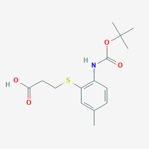 molecular formula C15H21NO4S B2404399 3-[5-Methyl-2-[(2-methylpropan-2-yl)oxycarbonylamino]phenyl]sulfanylpropanoic acid CAS No. 2287288-95-1