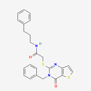 molecular formula C24H23N3O2S2 B2404427 2-({3-苄基-4-氧代-3H,4H-噻吩并[3,2-d]嘧啶-2-基}硫代)-N-(3-苯基丙基)乙酰胺 CAS No. 1252817-12-1