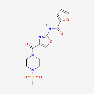 molecular formula C14H16N4O6S B2404441 N-(4-(4-(methylsulfonyl)piperazine-1-carbonyl)oxazol-2-yl)furan-2-carboxamide CAS No. 1286705-64-3