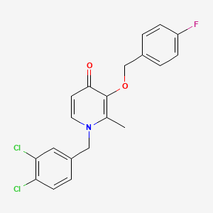 molecular formula C20H16Cl2FNO2 B2404455 1-(3,4-Dichlorobenzyl)-3-((4-fluorobenzyl)oxy)-2-methyl-4(1H)-pyridinone CAS No. 338965-61-0