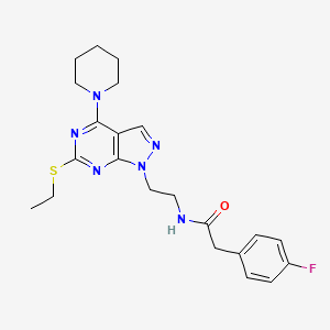 molecular formula C22H27FN6OS B2404462 N-(2-(6-(ethylthio)-4-(piperidin-1-yl)-1H-pyrazolo[3,4-d]pyrimidin-1-yl)ethyl)-2-(4-fluorophenyl)acetamide CAS No. 946211-34-3