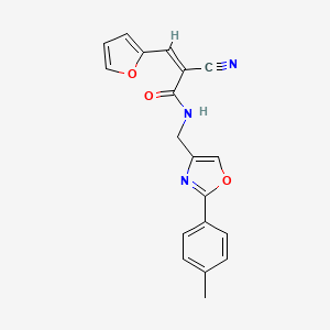 molecular formula C19H15N3O3 B2404479 (Z)-2-Cyano-3-(furan-2-yl)-N-[[2-(4-methylphenyl)-1,3-oxazol-4-yl]methyl]prop-2-enamide CAS No. 1424358-32-6