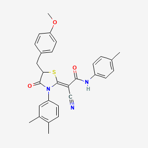molecular formula C29H27N3O3S B2404482 (Z)-2-cyano-2-(3-(3,4-dimethylphenyl)-5-(4-methoxybenzyl)-4-oxothiazolidin-2-ylidene)-N-(p-tolyl)acetamide CAS No. 840517-61-5
