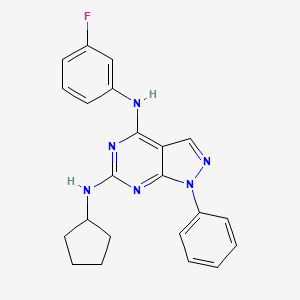 molecular formula C22H21FN6 B2404494 N6-cyclopentyl-N4-(3-fluorophenyl)-1-phenyl-1H-pyrazolo[3,4-d]pyrimidine-4,6-diamine CAS No. 955337-16-3