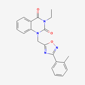 molecular formula C20H18N4O3 B2404496 3-ethyl-1-((3-(o-tolyl)-1,2,4-oxadiazol-5-yl)methyl)quinazoline-2,4(1H,3H)-dione CAS No. 1207033-55-3