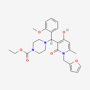 molecular formula C26H31N3O6 B2404514 Ethyl 4-((1-(furan-2-ylmethyl)-4-hydroxy-6-methyl-2-oxo-1,2-dihydropyridin-3-yl)(2-methoxyphenyl)methyl)piperazine-1-carboxylate CAS No. 897612-30-5