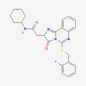 molecular formula C25H25FN4O2S B2404545 N-cyclohexyl-2-(5-{[(2-fluorophenyl)methyl]sulfanyl}-3-oxo-2H,3H-imidazo[1,2-c]quinazolin-2-yl)acetamide CAS No. 957970-02-4