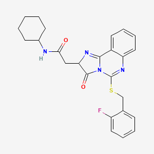 molecular formula C25H25FN4O2S B2404545 N-cyclohexyl-2-[5-[(2-fluorophenyl)methylsulfanyl]-3-oxo-2H-imidazo[1,2-c]quinazolin-2-yl]acetamide CAS No. 957970-02-4