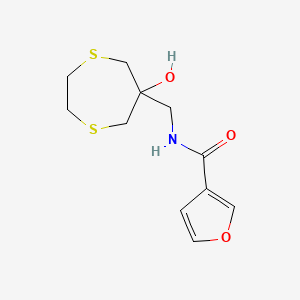 molecular formula C11H15NO3S2 B2404555 N-[(6-Hydroxy-1,4-dithiepan-6-yl)methyl]furan-3-carboxamide CAS No. 2415500-49-9