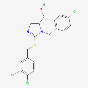 molecular formula C18H15Cl3N2OS B2404556 (1-(4-chlorobenzyl)-2-((3,4-dichlorobenzyl)thio)-1H-imidazol-5-yl)methanol CAS No. 920347-38-2