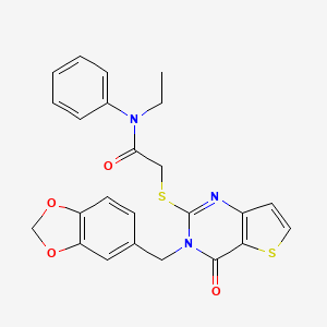 2-((3-(benzo[d][1,3]dioxol-5-ylmethyl)-4-oxo-3,4-dihydrothieno[3,2-d]pyrimidin-2-yl)thio)-N-ethyl-N-phenylacetamide