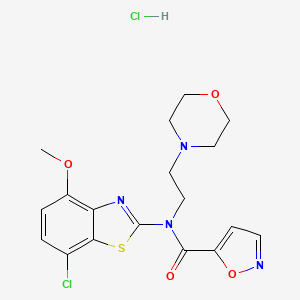 molecular formula C18H20Cl2N4O4S B2404575 N-(7-chloro-4-methoxybenzo[d]thiazol-2-yl)-N-(2-morpholinoethyl)isoxazole-5-carboxamide hydrochloride CAS No. 1184972-75-5