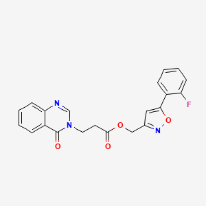 molecular formula C21H16FN3O4 B2404587 (5-(2-fluorophenyl)isoxazol-3-yl)methyl 3-(4-oxoquinazolin-3(4H)-yl)propanoate CAS No. 1207010-90-9