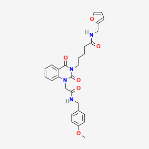 molecular formula C28H30N4O6 B2404607 N-(2-furylmethyl)-5-[1-{2-[(4-methoxybenzyl)amino]-2-oxoethyl}-2,4-dioxo-1,4-dihydroquinazolin-3(2H)-yl]pentanamide CAS No. 1223898-10-9