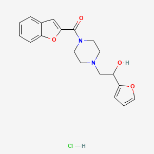molecular formula C19H21ClN2O4 B2404729 Benzofuran-2-yl(4-(2-(furan-2-yl)-2-hydroxyethyl)piperazin-1-yl)methanone hydrochloride CAS No. 1396781-96-6