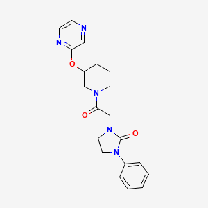 molecular formula C20H23N5O3 B2404732 1-(2-Oxo-2-(3-(pyrazin-2-yloxy)piperidin-1-yl)ethyl)-3-phenylimidazolidin-2-one CAS No. 2034474-68-3