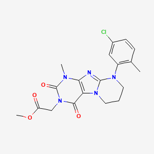 molecular formula C19H20ClN5O4 B2404737 methyl 2-(9-(5-chloro-2-methylphenyl)-1-methyl-2,4-dioxo-1,2,6,7,8,9-hexahydropyrimido[2,1-f]purin-3(4H)-yl)acetate CAS No. 887458-61-9