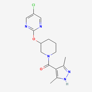 molecular formula C15H18ClN5O2 B2404740 (3-((5-chloropyrimidin-2-yl)oxy)piperidin-1-yl)(3,5-dimethyl-1H-pyrazol-4-yl)methanone CAS No. 2034207-63-9