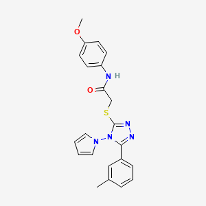 molecular formula C22H21N5O2S B2404802 N-(4-methoxyphenyl)-2-{[5-(3-methylphenyl)-4-(1H-pyrrol-1-yl)-4H-1,2,4-triazol-3-yl]sulfanyl}acetamide CAS No. 886929-03-9